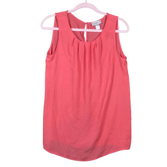 LOFT Outlet Womens Blouse Pink Pleated Crew Neck Sleeveless Small - Picture 1 of 12